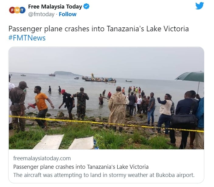 Passenger plane crashes Tanzania rescue