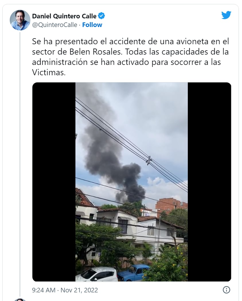 Avioneta cae Medellín Colombia