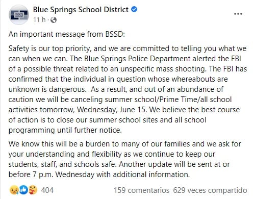 FBI confirma amenazas creíbles de tiroteos y cancelan clases de verano