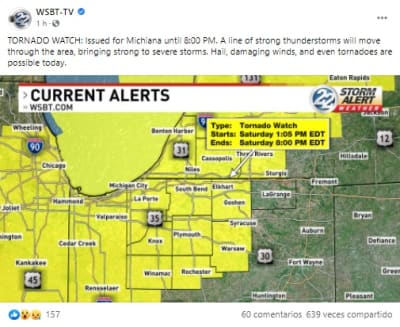 Tornado Watch for Multiple Counties in Indiana, Illinois, and Michigan