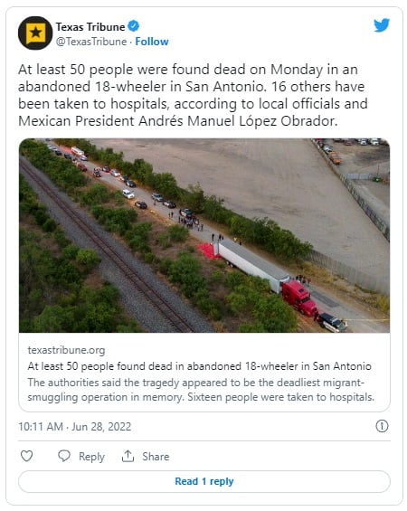 Aumenta número de muertos tráiler abandonado en Texas