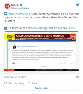 López Obrador lamenta la muerte de 14 oficiales sospechas