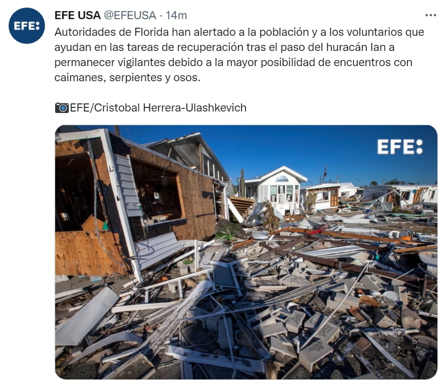 Huracán Ian animales peligrosos