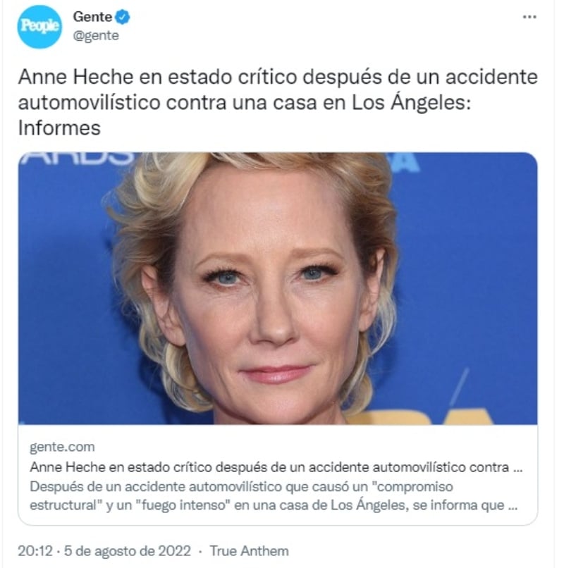 Anne Heche sufre terrible accidente
