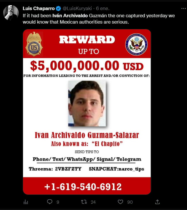 La cabeza de "El Chapito" tiene precio