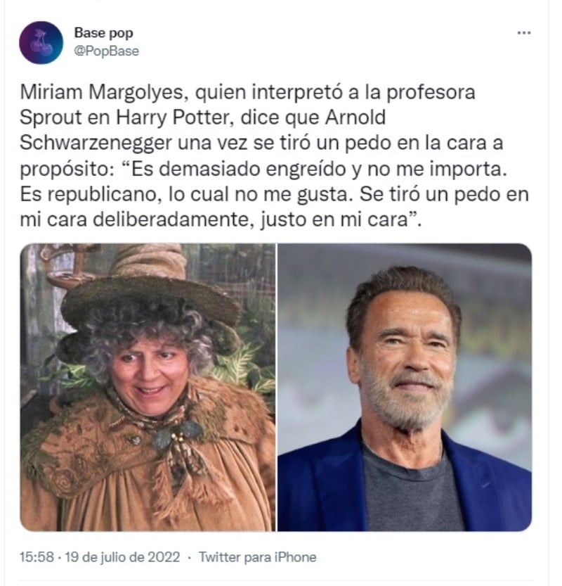 Arnold Schwarzenegger se tiró un gas en la cara de actriz