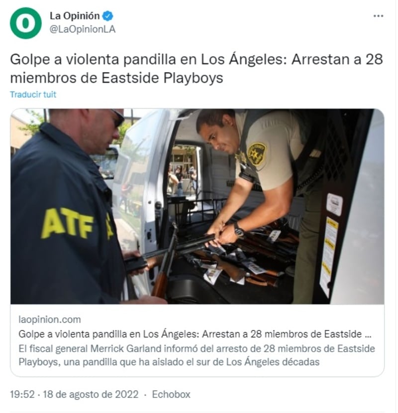Arrestan 28 pandilleros en Los Ángeles