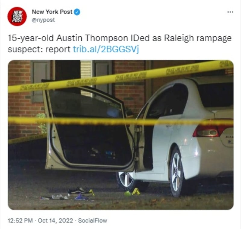 Atacante del tiroteo de Raleigh es un adolescente