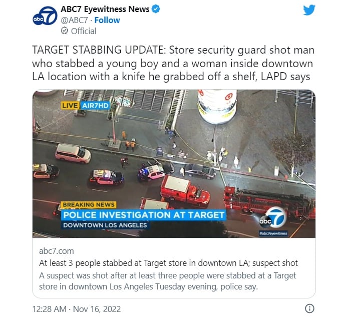 Reportan violento ataque a cuchillazos en Target de Los Ángeles