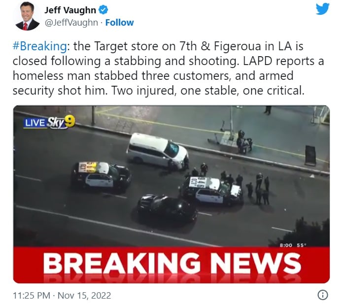 Reportan violento ataque a cuchillazos en Target de Los Ángeles