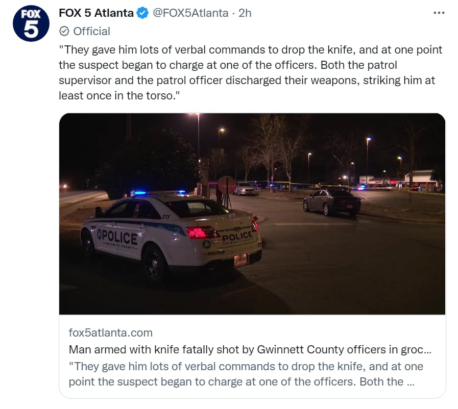 Tiroteo Gwinnett cuchillo muerto