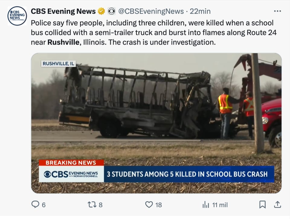 crash of a school bus in Rushville, Illinois, accident, Rushville, MundoNOW