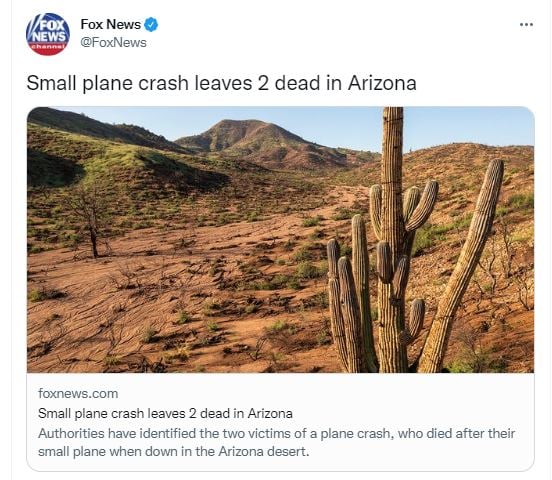 The plane crashed and its occupants died.