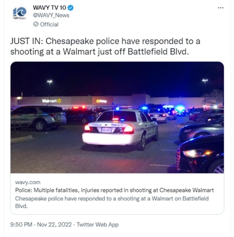 Tiroteo en Walmart de Chesapeake Virginia