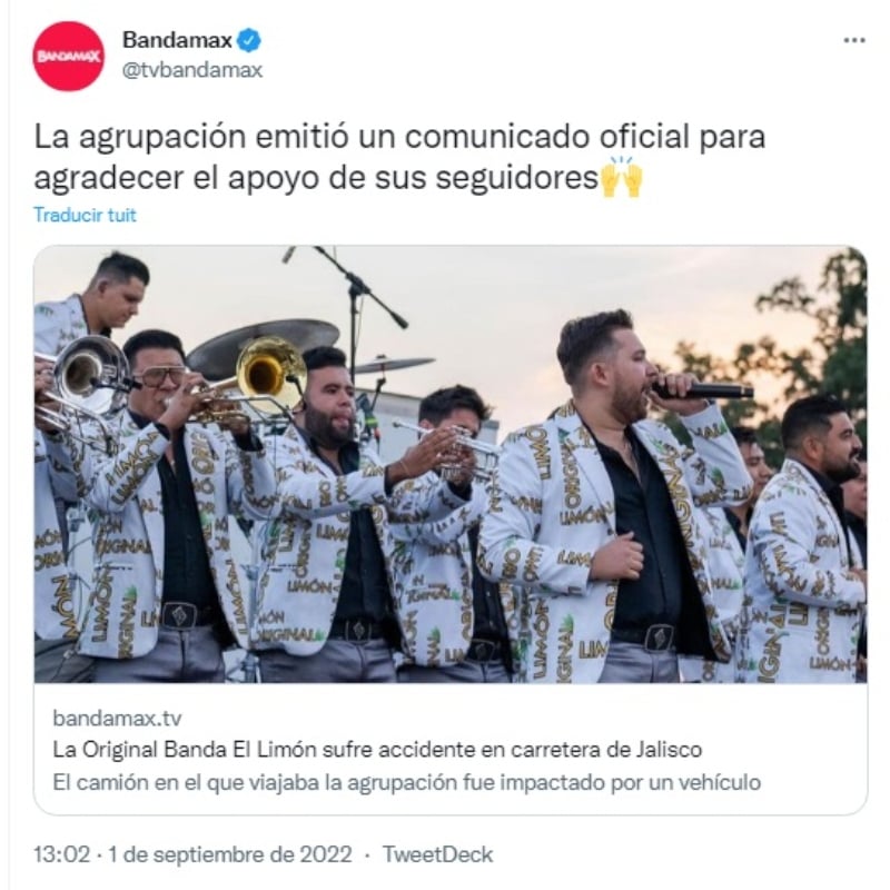 La Banda El Limón sufre aparatoso accidente