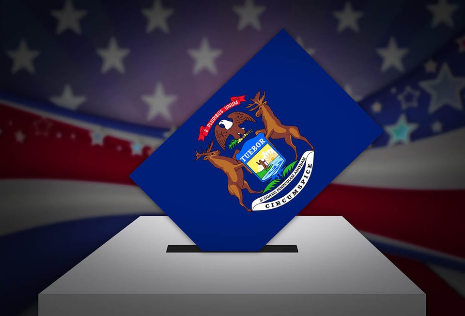 Michigan, battleground states, flag, ballot, box