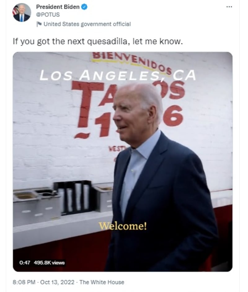 Joe Biden aparece en taqueria comprando una quesadilla
