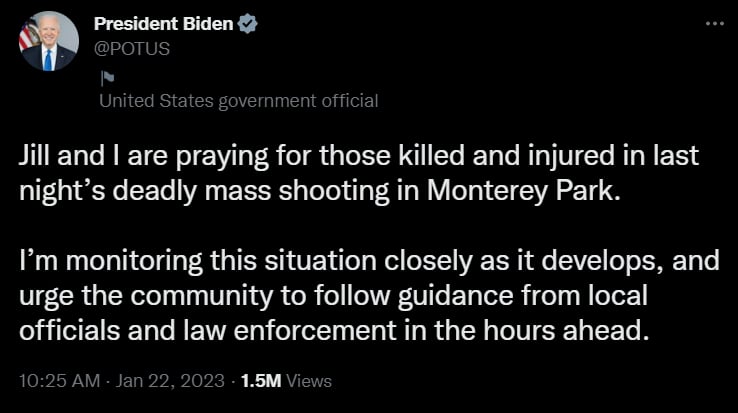 El presidente Joe Biden manda sus condolencias a través de redes sociales