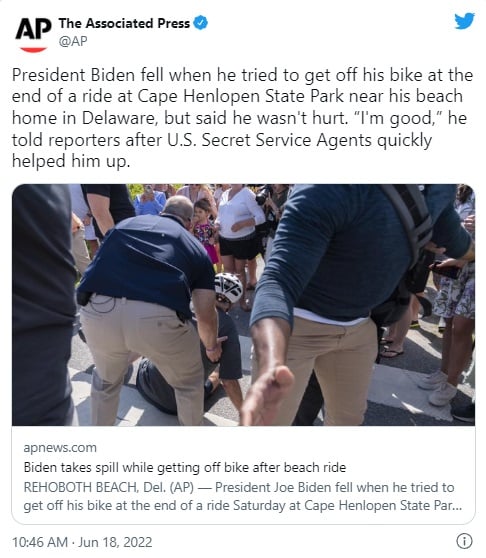 President Biden falls off his bike while out for a walk with his wife Jill