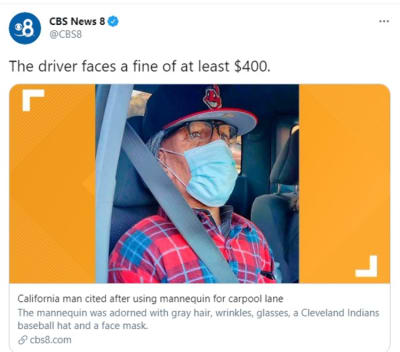 Man confesses he used a mannequin to carpool in California
