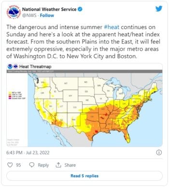 Advierten calor excesivo en EEUU próxima semana