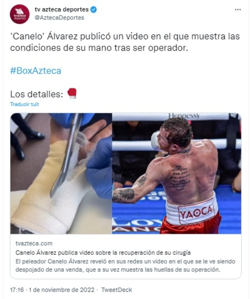Canelo Álvarez cirugía mano: ¿Corre riesgo su carrera?