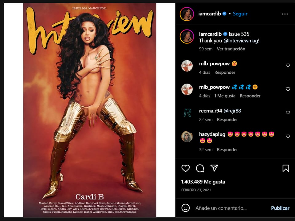 Cardi B revela la foto íntima que apareció en la revista de "Interview"