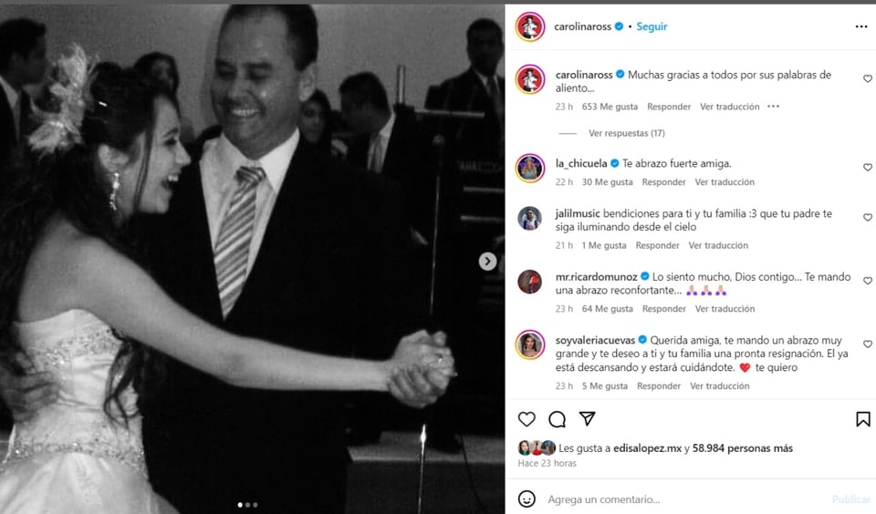 Carolina Ross papá, mensaje, redes sociales, luto, MundoNOW