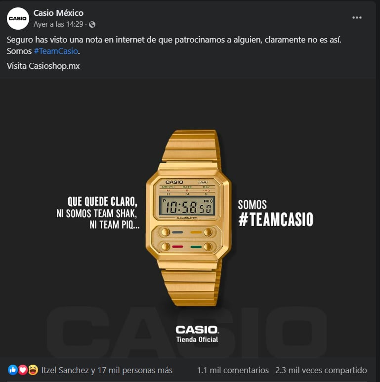 El verdadero comunicado de Casio a Shakira y Piqué