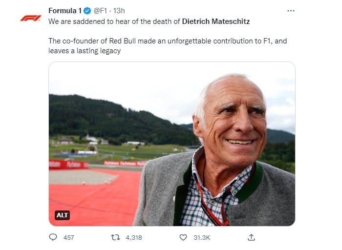 Checo Pérez luto muerte de Dietrich Mateschitz,