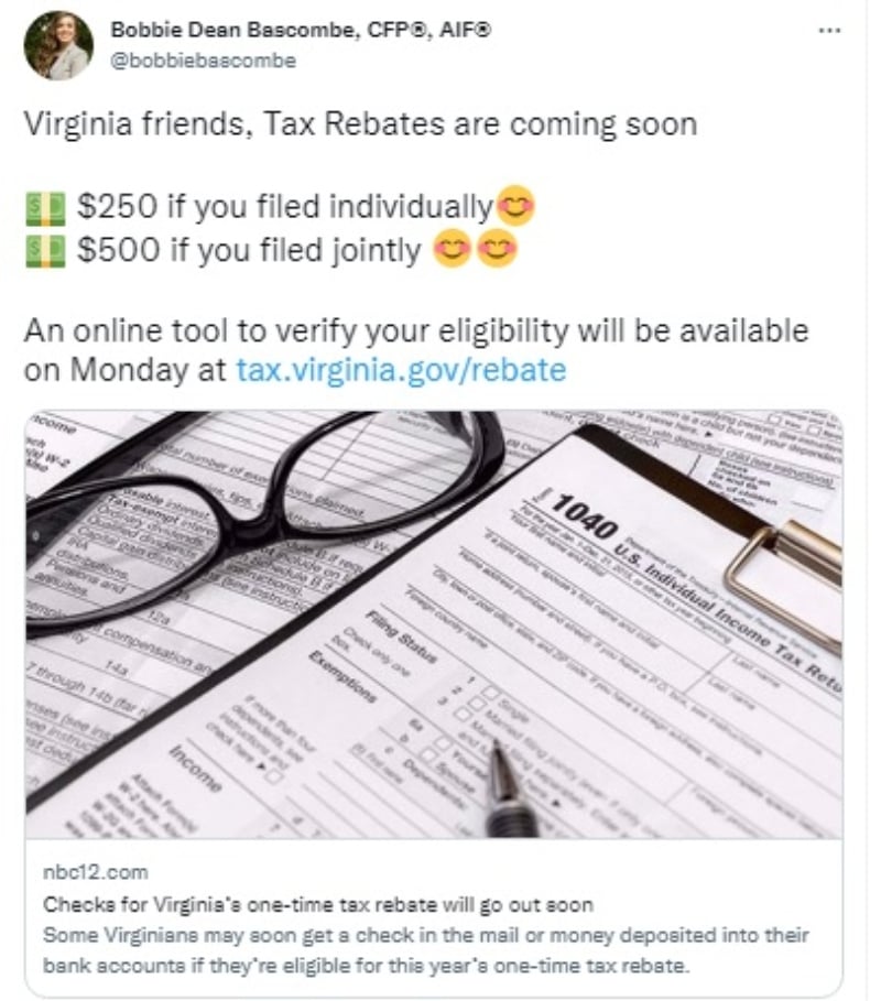 Cheque de hasta 500 dólares llegará a Virginia