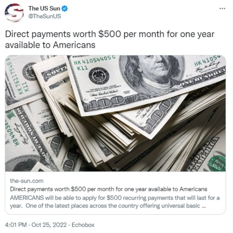 New check of 500 dollars per month