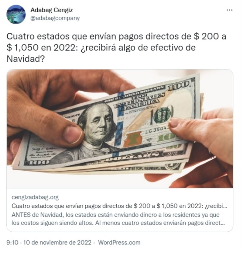 Nuevo cheque en camino de $ 1050 dólares