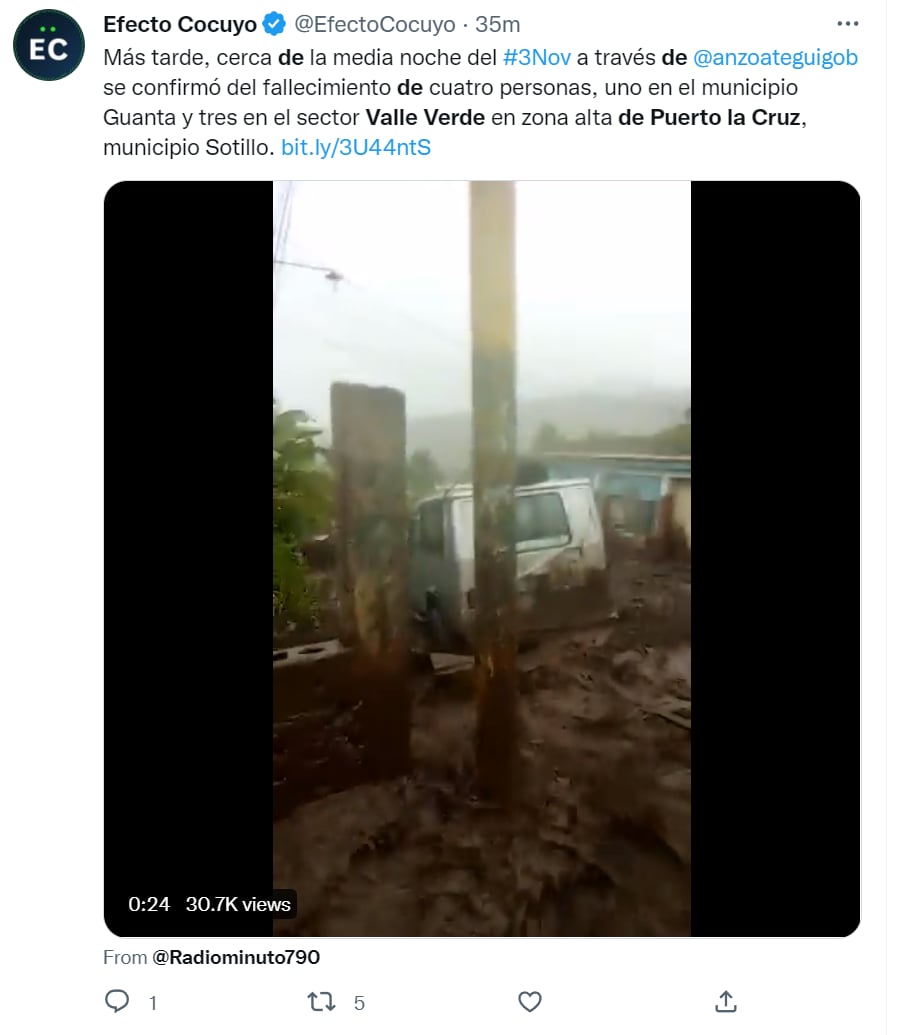 Lluvias deslaves Anzoátegui Venezuela