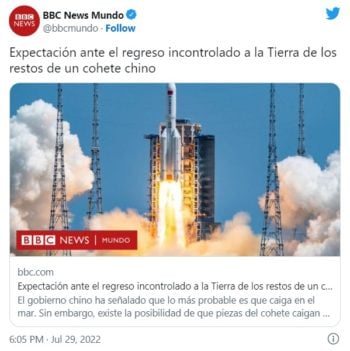 Restos de un cohete se estrellarán contra la Tierra este fin de semana