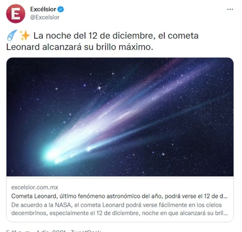  "It was discovered as a faint stain in January 2021"; Comet Leonard near Earth