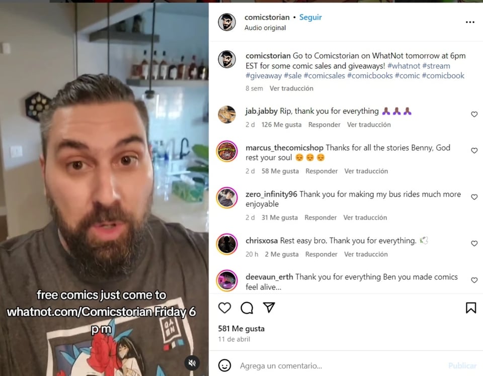 Comicstorian, Ben Potter, accidente, redes sociales, MundoNOW