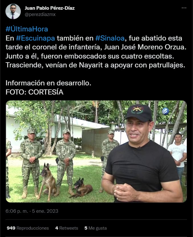 Muere coronel del Ejército en Sinaloa
