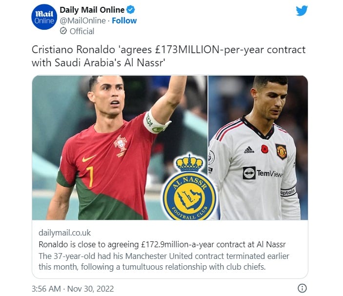 Cristiano Ronaldo encuentra disparatado acuerdo salarial por 500 millones