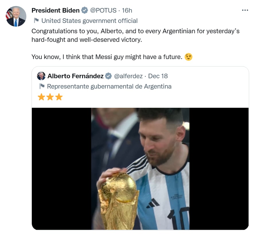 Biden felicita Messi