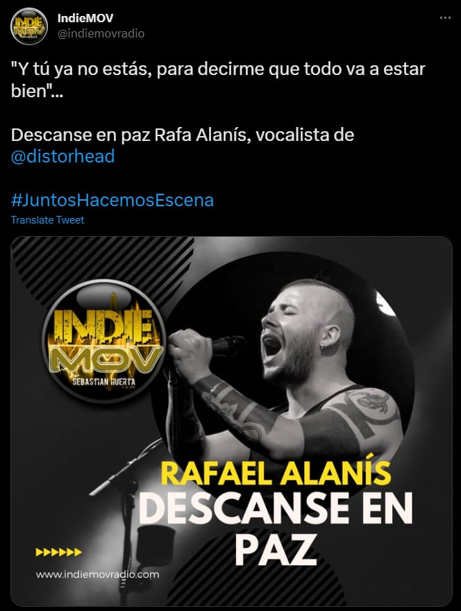 Rafa Alanís, vocalista de Distorhead murió el Sábado en la tarde