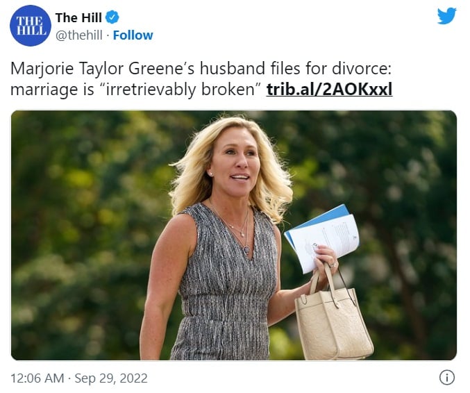 Esposo republicana Marjorie Taylor Greene divorcio