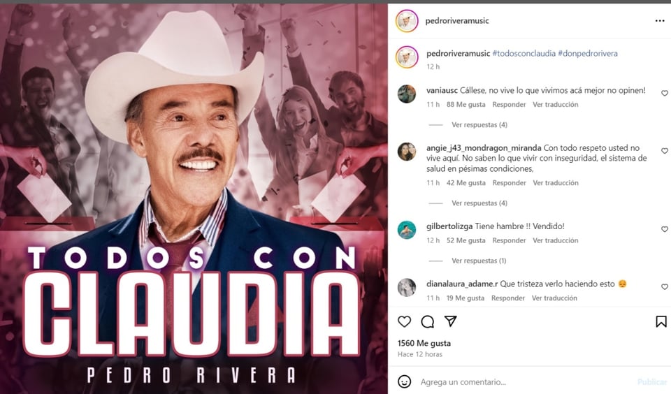 Pedro Rivera Claudia Sheinbaum, redes sociales, Instagram, publicación, MundoNOW