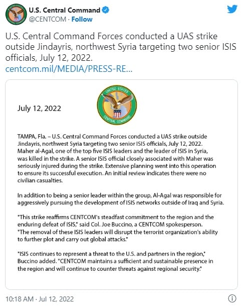 Estados Unidos ataca con drones y elimina a principal líder de ISIS