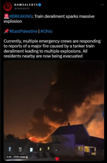 Autoridades ordenan la evacuación en East Palentine, Ohio tras accidente