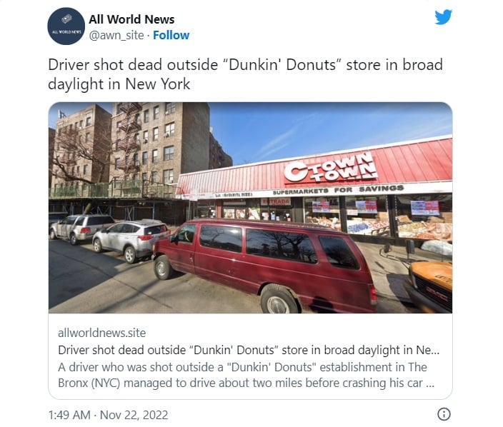 Shooting outside Dunkin' Donuts in broad daylight leaves one dead