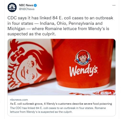 El brote de la bacteria estaría asociado a Wendy’s