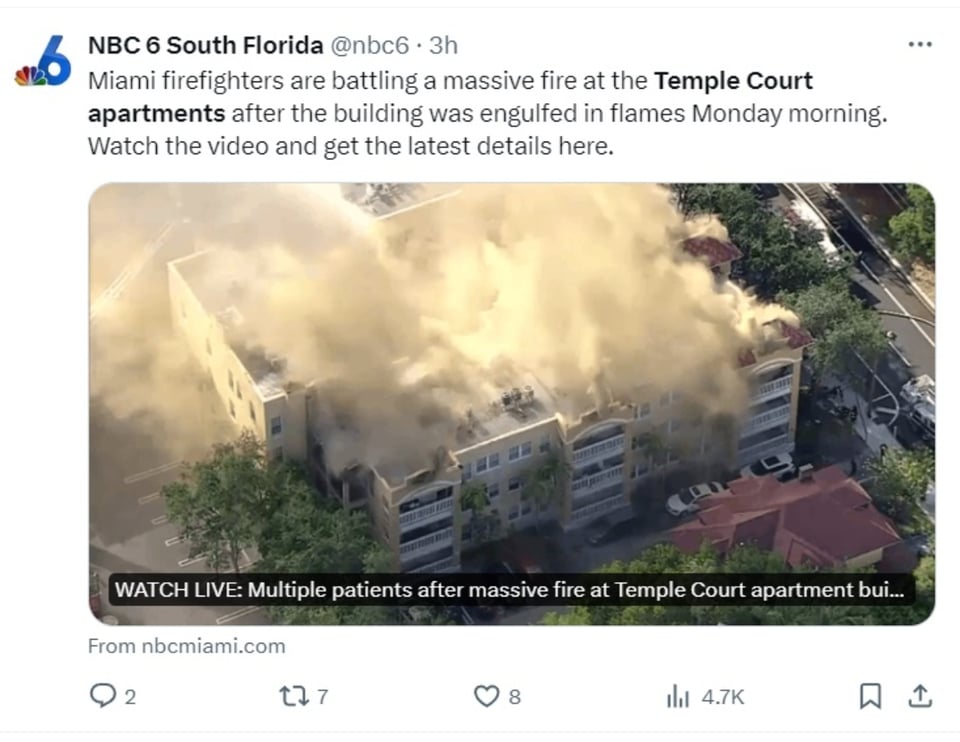 edificio Miami incendio, Francis Suárez, alcalde de Miami, Ryder Trauma Center, MundoNOW
