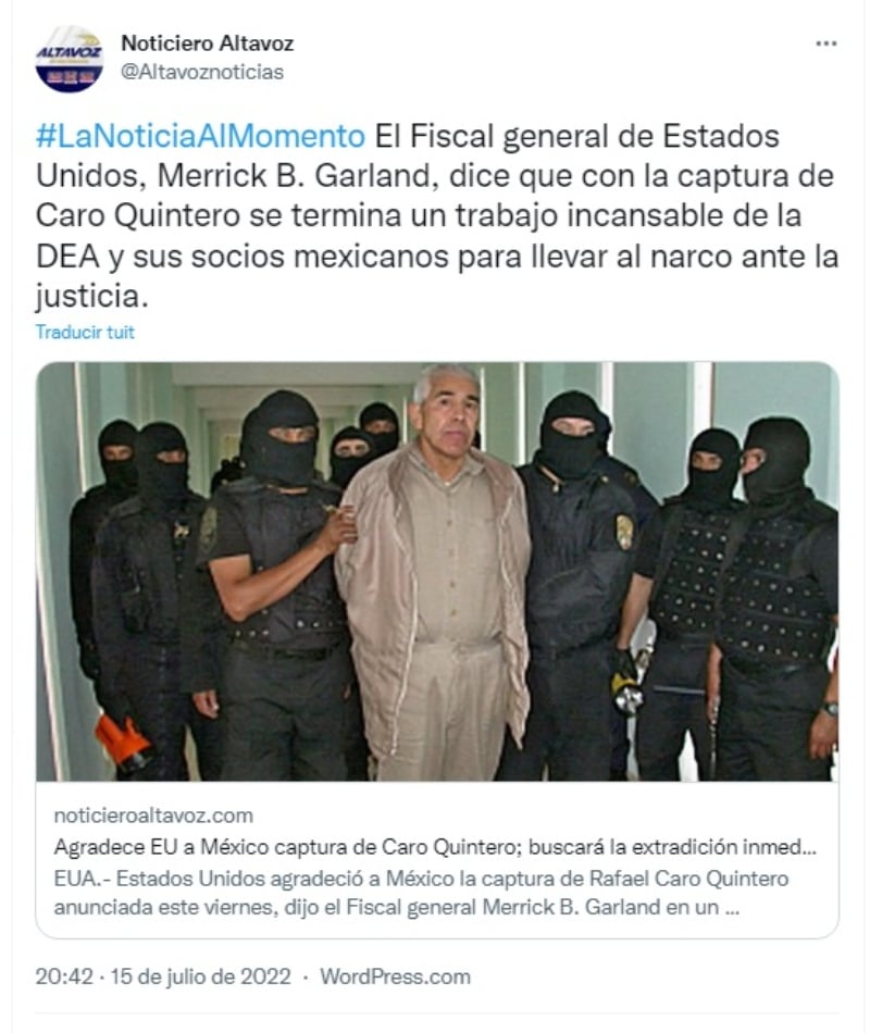 EEUU. celebra captura narcotraficante Rafael Caro Quintero: Lo ubican “entre matorrales”