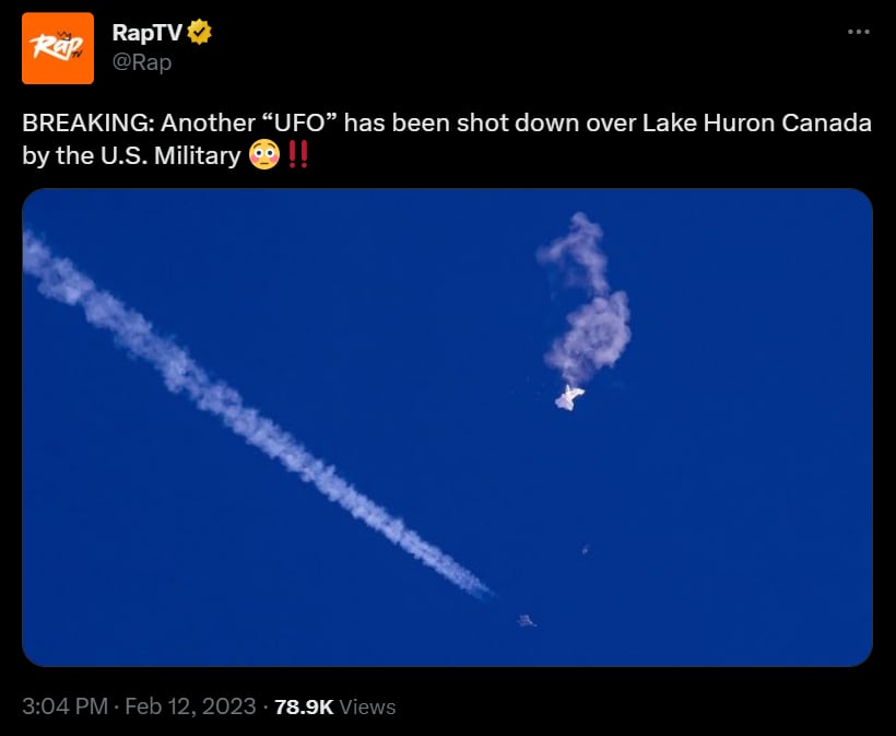 Gobierno de Estados Unidos derriba un objeto volador en el Lago Hurón